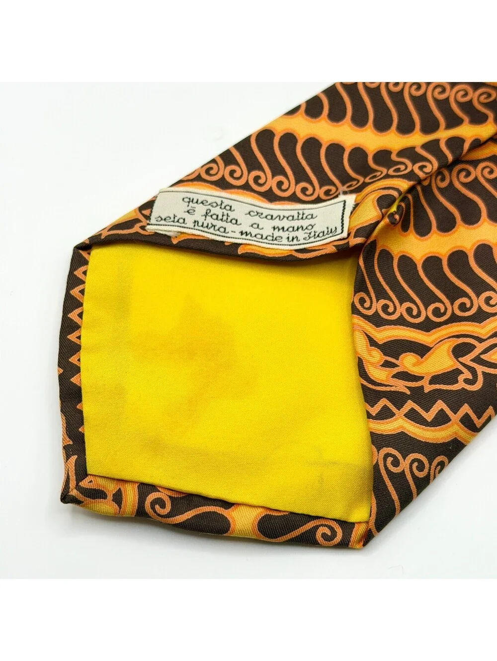 Vintage 70s Alberto Neon Orange Silk Psychedelic Swirl Tie
